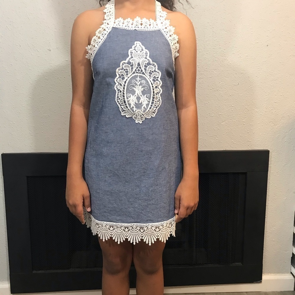 W‎ by Wenjie Blue Cotton & Lace Dress size S